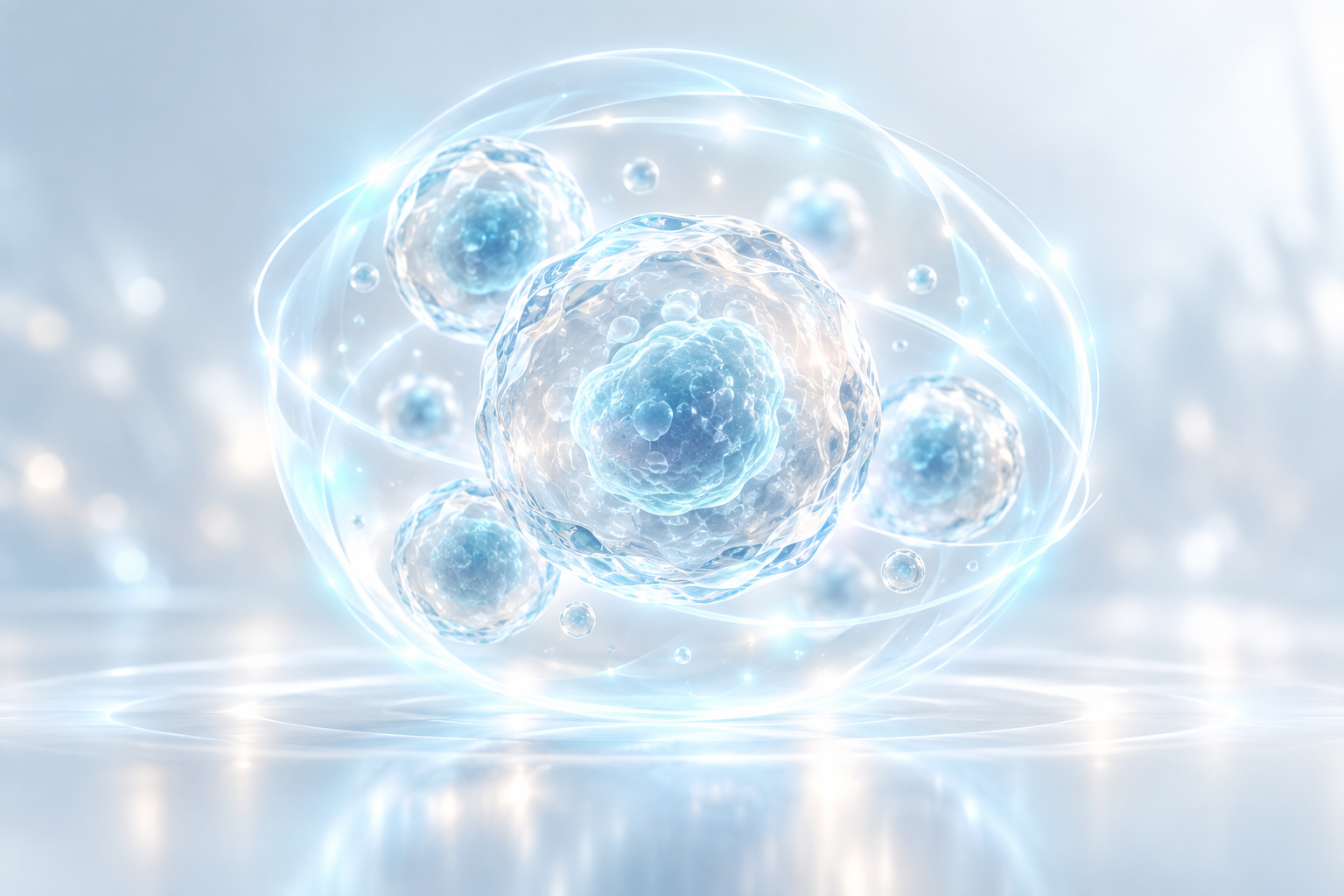 Abstract cells in a luminous halo illustrating the resilience theme